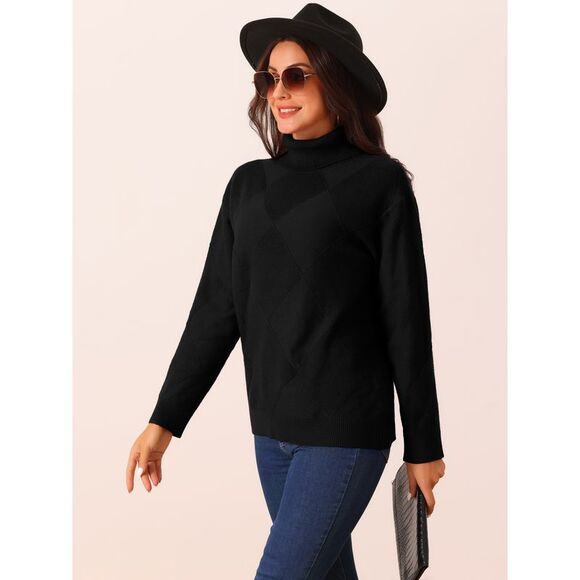 Turtleneck Long Sleeve Knitted Pullover Fall Winter Basic Jumper Top Black - Picture 3 of 5